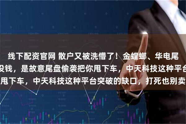 线下配资官网 散户又被洗懵了！金螳螂、华电尾盘才拉涨停，不是主力没钱，是故意尾盘偷袭把你甩下车，中天科技这种平台突破的缺口，打死也别卖